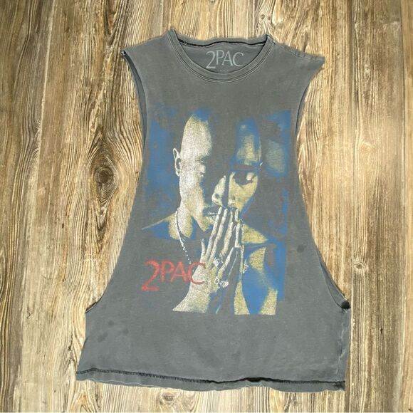 2PAC Shirt Medium Adult Dark Gray Distressed Tupac Casual Hip Hop Music Mens M - Picture 1 of 9